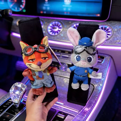 Best-Selling Car Seatbelt Shoulder Pads Featuring Judy and Nick, Cute Cartoon Couple Car Seatbelt Covers (Seat belt shoulder pad) - popular-style-flying-mirror-nick-judy-black-velvet-one-pair-no-specifications