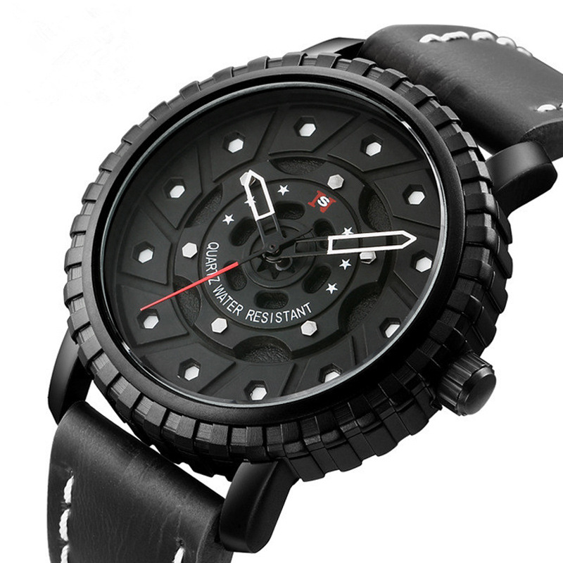 Men's Quartz Watch Large Dial Leather Strap Automatic Style_voghion.com