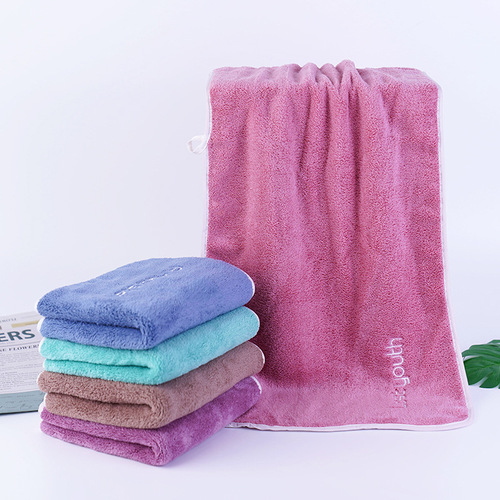 Coral velvet youth series letter towels wholesale soft water-absorbent gift extra thick towels with logo embroidery dropshipping