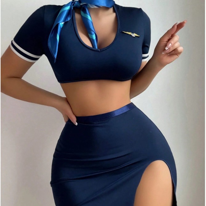 Foreign Trade European and American New Sexy Lingerie Sexy Stewardess Hip-Covering Pure Desire Role-Playing Uniform Sexy Suit Wholesale
