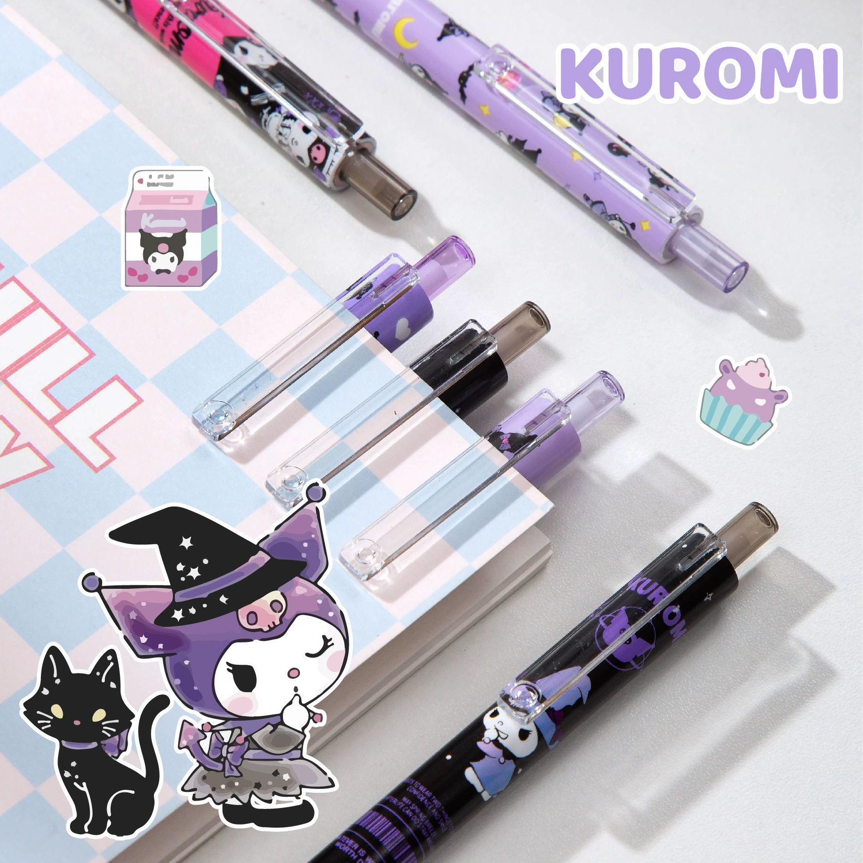 Хэ Шо 1775 милый мультяшный прозрачный зажим Kuromi чёрный нажатой движущийся нейтральный ручка студент чистит высокую ценность