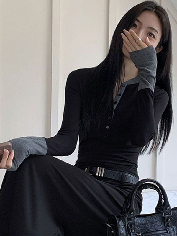 秋季新款纯欲风辣妹短款纯棉长袖t恤女修身显瘦百搭设计感上衣女|undefined