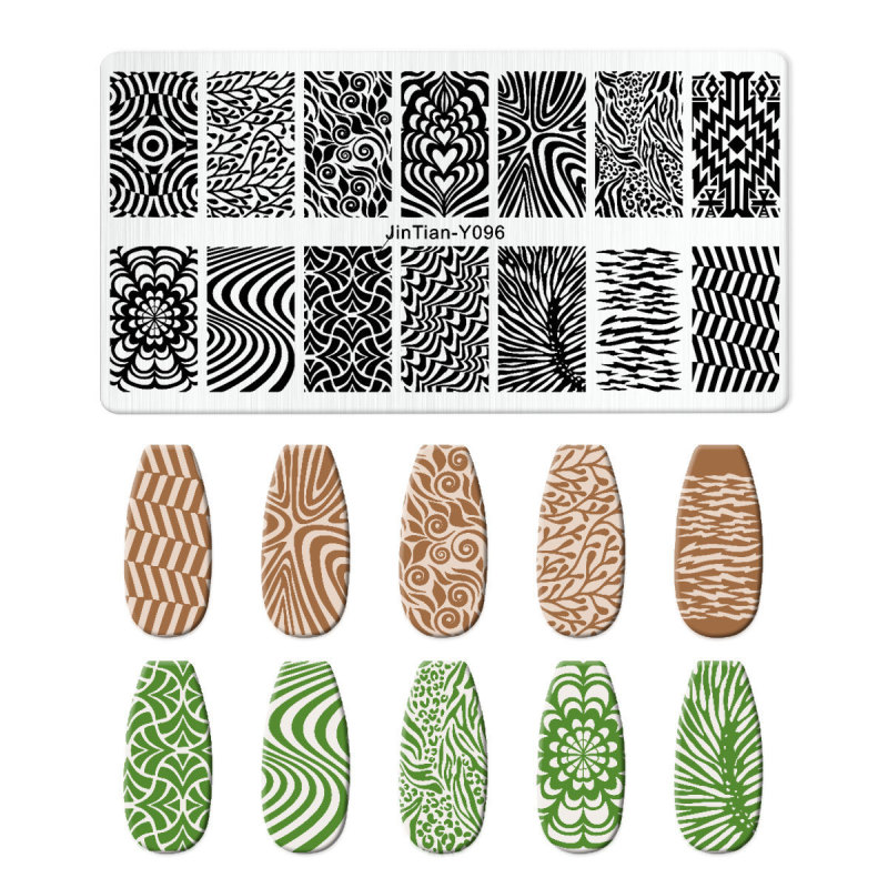 跨境美甲印花板格纹豹纹牛仔纹Nailplate不锈钢指甲复古模板转印|undefined