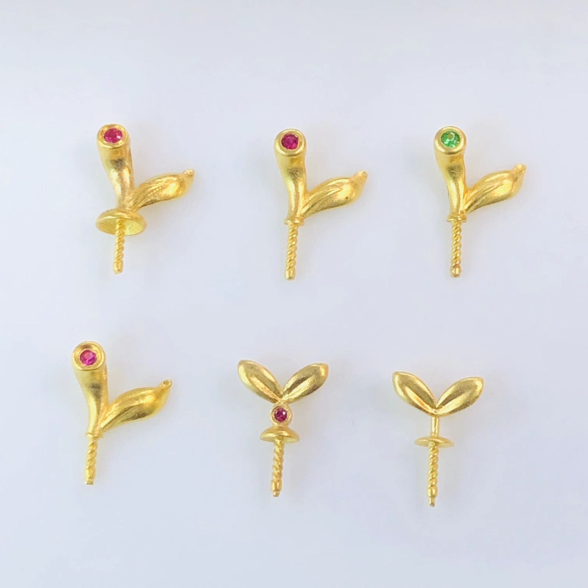 G18k Gold Bean sprouts Pendant Buckle Set Ruby Buds Small saplings Pearl Pendant buckle DIY parts