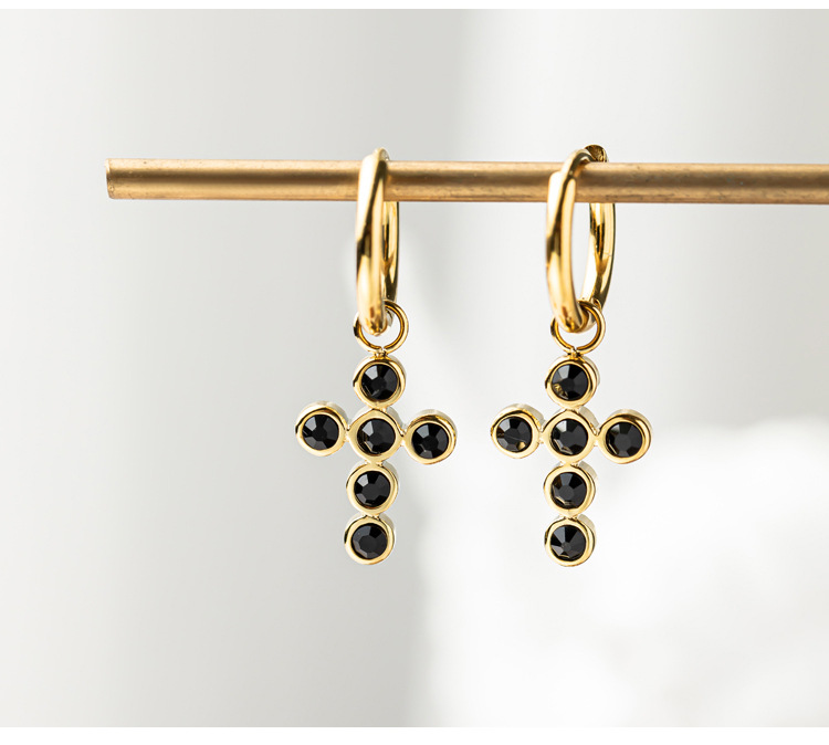 Women Fashion Simple Style Cross Titanium Steel Artificial Gemstones Earrings Plating Stainless Steel Earrings_colorza_1