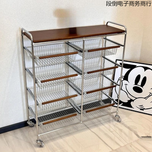 Second-Hand Trolley Storage Rack Living Room Mobile Wheeled Snack Storage Rack Home Retro Kitchen Floor-Standing Storage Rack