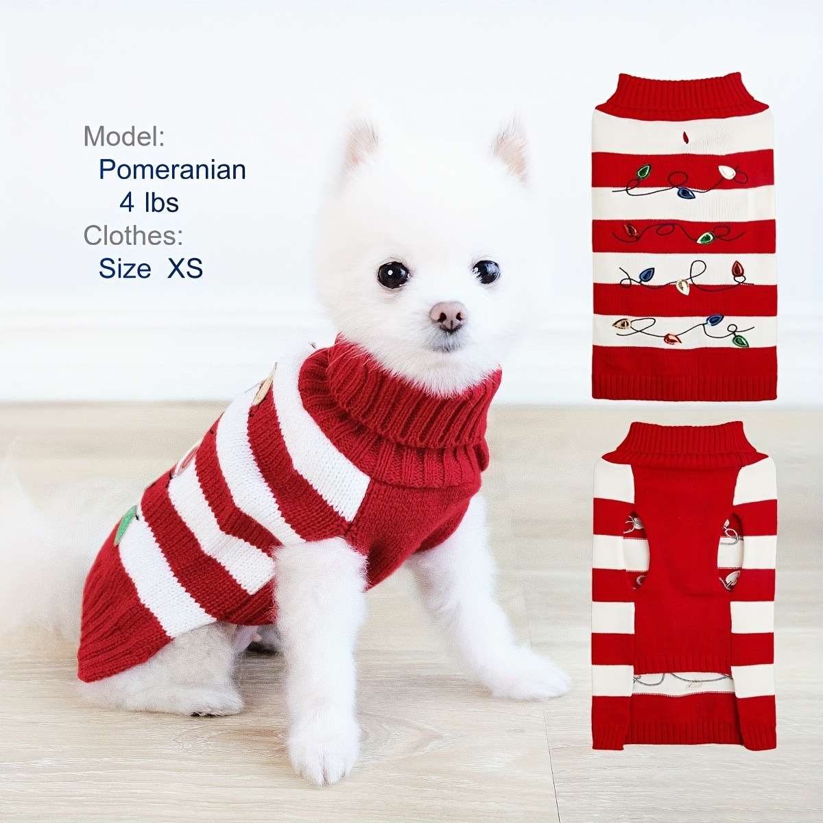 Herbst und Winter Haustierpullover Hund Weihnachtsbeleuchtung gestreifter Rollkragenpullover kleiner Hund warme Kleidung