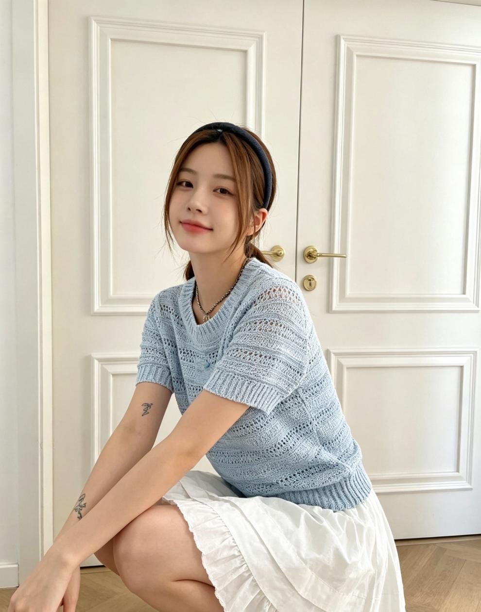 European High-Quality Summer New Style Knitted Short-Sleeve Top Made From Special Yarn, Brand Logo Simple, Casual, Fashionable,_ecoleips.com