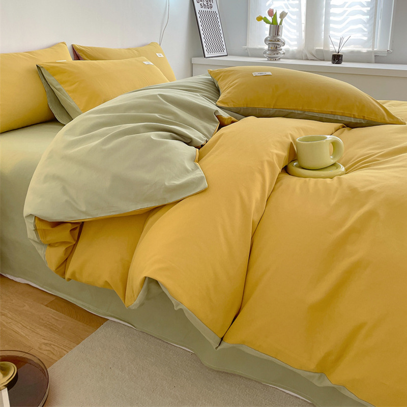 Estilo simple algodón lavado de algodón traje de cuatro piezas 100 algodón individual funda de edredón otoño e invierno dormitorio de estudiantes ropa de cama