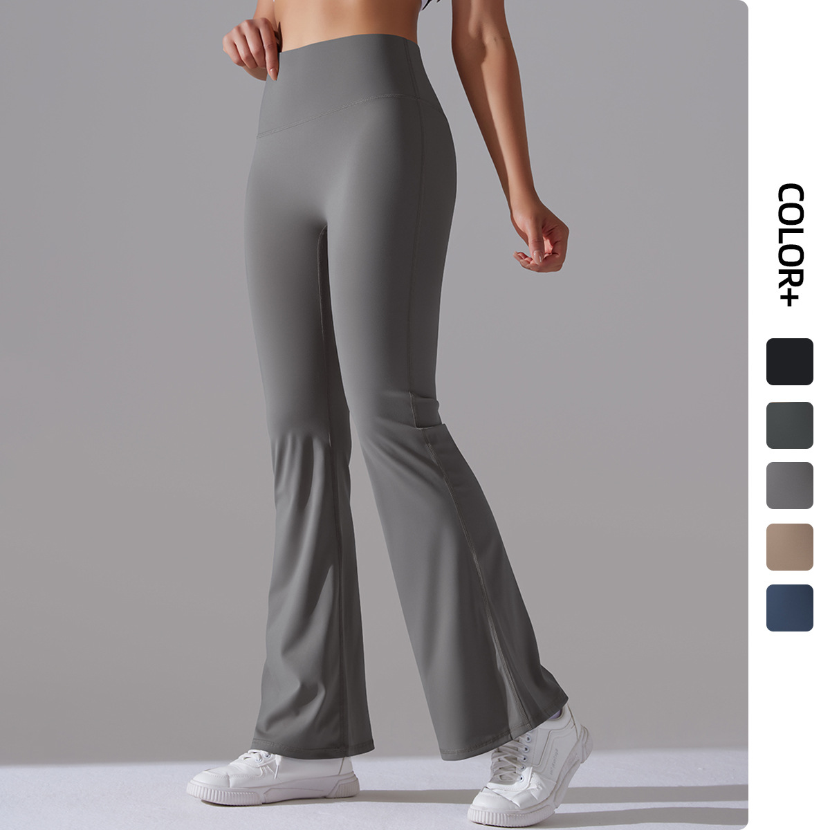 Nuevo transfronterizo de doble cara de color sólido cepillado de cintura alta deportes casuales Pantalones anchos de pierna deportes correr fitness yoga pantalones acampanados