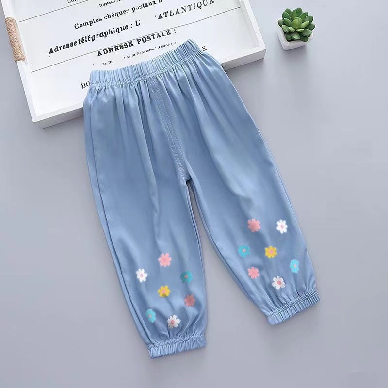 ジーンズ、レディースパンツ、夏用薄手パンツ、女の子ベビー防蚊パンツ、夏用オリンピックアイスシルクコットン子供服|undefined