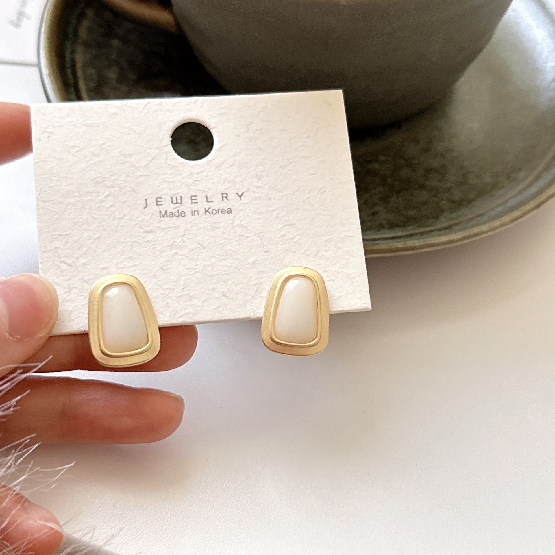 Matte elegant white geometric brand earrings