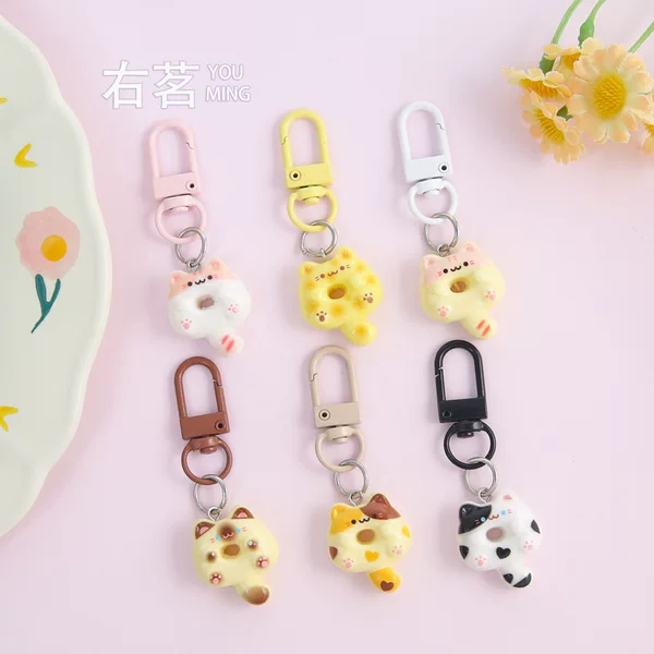 Creative Cartoon Donut Cat Keychain Cute Versatile Bag Pendant DIY Handmade Jewelry Accessories Material