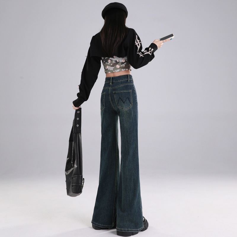 Loose-Fitting Flared Jeans for Women, 2026 Spring New Vintage High-Waisted Slimming Straight-Leg Pants for Petite Figures