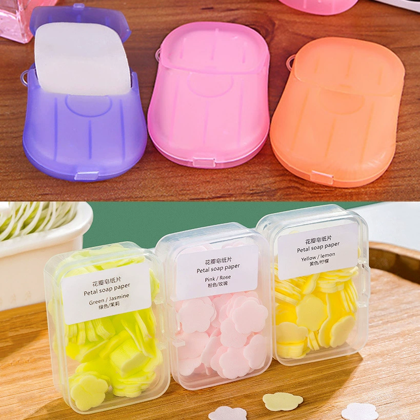 Мелкие хлопья мыла с лепестками, одноразовые хлопья мыла для путешествий, мыльная бумага в коробке, портативные хлопья для мытья рук, мини-мыло