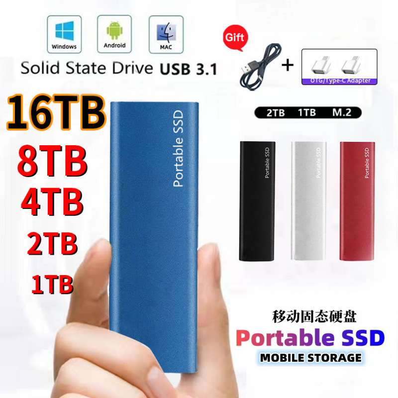 Cross-Border Foreign Trade Ssd Mobile Hard Drive Large Capacity New Solid State 2T4T High-Speed Metal USB Flash Drive Blue Portable