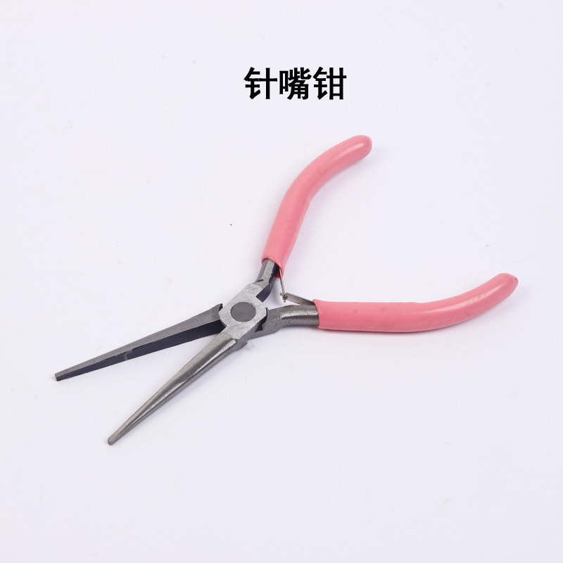 Juego de herramientas artesanales DIY, alicates de punta fina de 5 pulgadas con mango rosa, alicates para joyería sin dientes, alicates pequeños para joyería