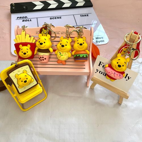 New Winnie the Pooh Keychain Cute Bear Donuts French Fries Women's Bag Pendant Car Keychain Small Gift