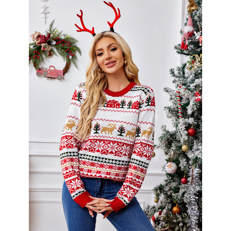 Cross-Border European and American Women's Clothing Elk Pattern Lazy Sweater Women's Autumn and Winter 2025 New Sequin Embroidered Christmas Sweater