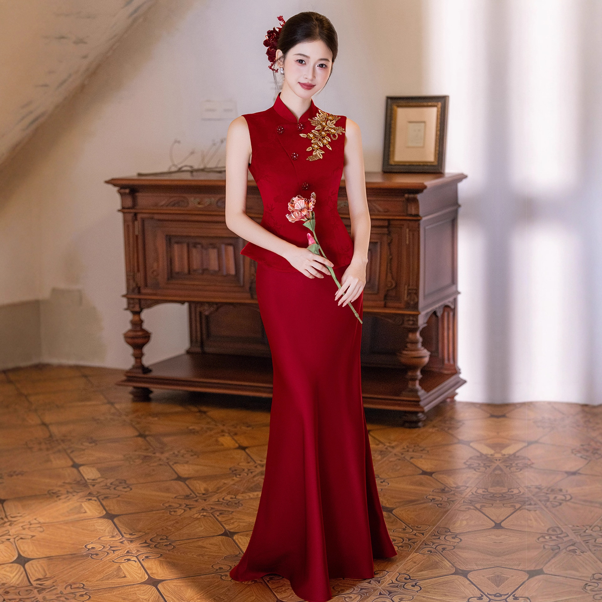 Bridal Toast Dress 2026 New Engagement Dress Women's New Chinese Style Morning Gown Red National Style Homecoming Banquet Elegant
