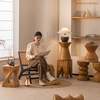 实木墩子凳子原木树墩边几圆形家用床头柜根雕茶几民宿树桩矮凳