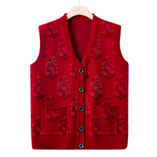 Grandma's Autumn Knitted Shirt Vest Top Old Man's Clothes Old Woman's Sweater Wareback Middle-aged and Old Mother's Vest