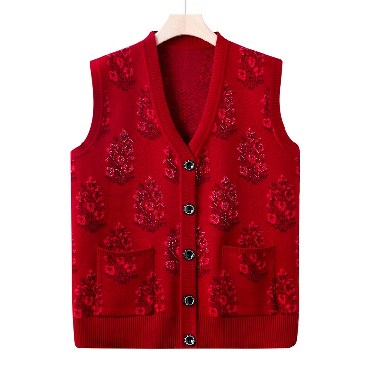 Бабушка осенний вязаный свитер жилетка топ пожилая одежда пожилая женщина свитер