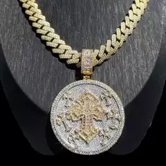 Pure silver cross-border European and American hip-hop moissanite necklace, digital letter round pendant jewelry, rapper