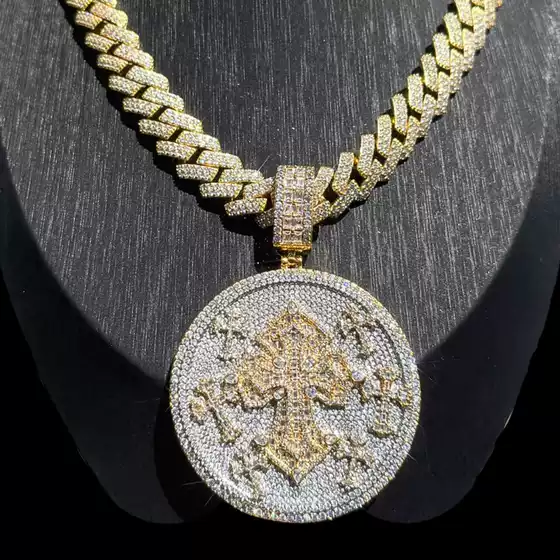 Pure silver cross-border European and American hip-hop moissanite necklace, digital letter round pendant jewelry, rapper