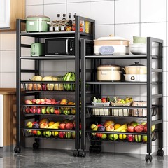 キッチン野菜バスケット収納ラック家庭用床置き多層果物と野菜の収納多機能オーブン電子レンジポット収納ラック