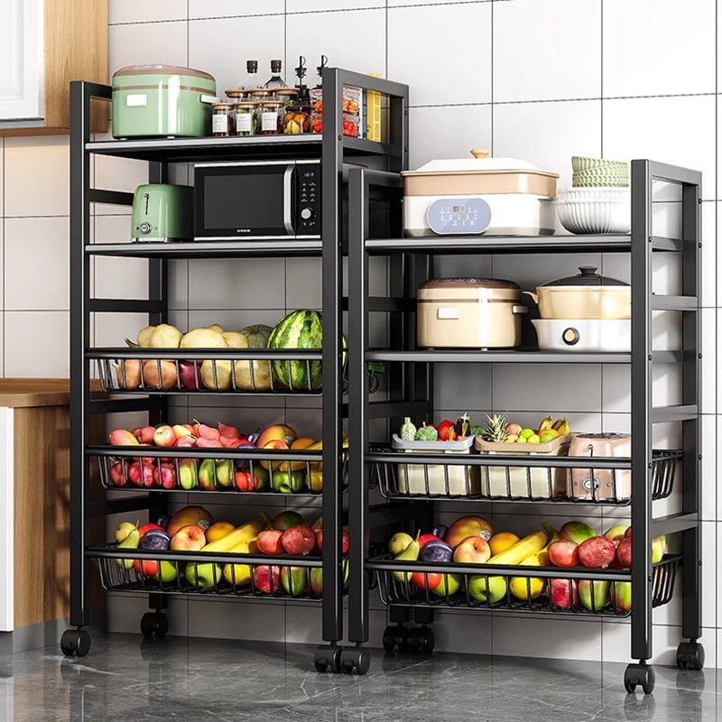 キッチン野菜バスケット収納ラック家庭用床置き多層果物と野菜の収納多機能オーブン電子レンジポット収納ラック|undefined