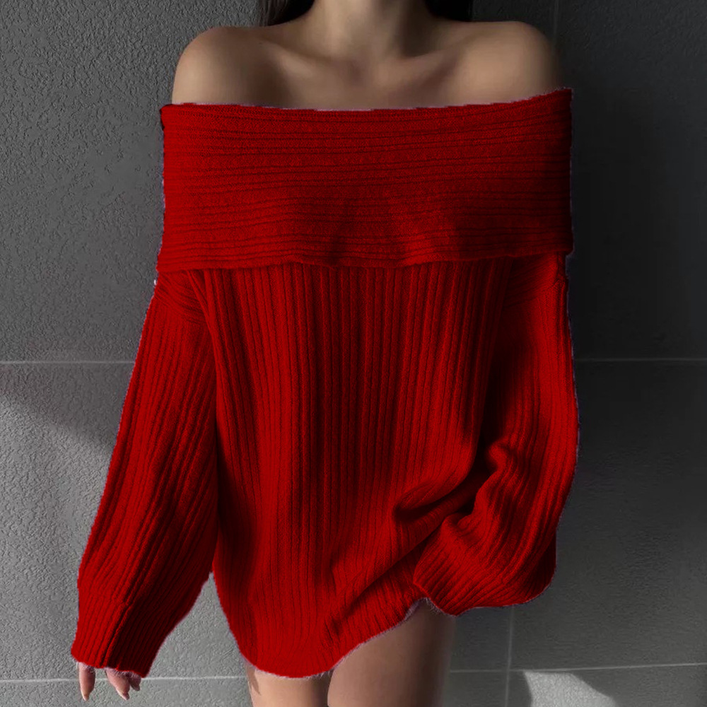 Off-Shoulder Knit Sweater – Long Sleeve(S-XL, 4 Colors, Sexy Drop Neckline, British-Inspired, Work-to-Party Versatile)​_ecoleips.com