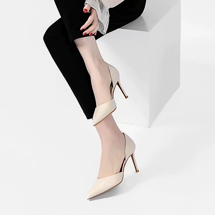 Корейская версия однотонной остроконечной обуви из ультра-волокна, женская модная темпераментная рабочая обувь на шпильке с белыми воротничками на рабочем месте оптом