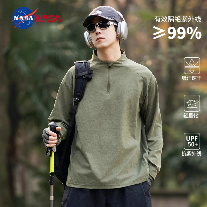 NASA men's long-sleeve T-shirt for spring and autumn outdoor sports, half-zip sweatshirt, autumn and winter top, base layer sweatshirt for men NASA men's long-sleeve T-shirt for spring and autumn outdoor sports, half-zip sweatshirt, autumn and winter top, base layer sweatshirt for men