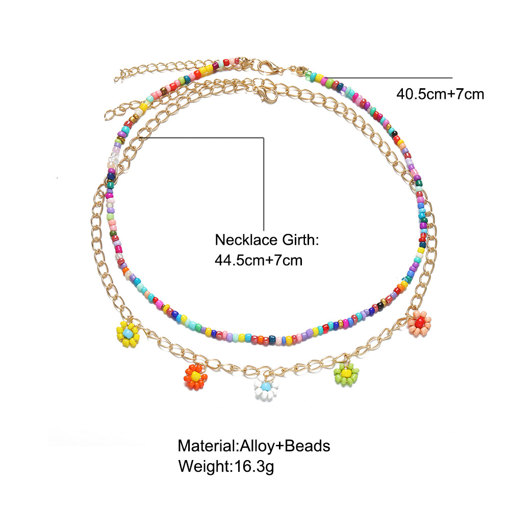 Bohemian Flower Alloy Beaded Layered Necklaces