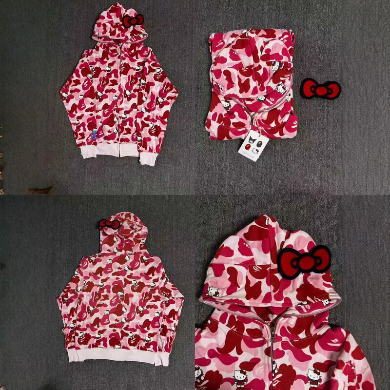 S26Bape Collaboration with Hello Kitty Kuromi Hooded Sweatshirt for Women, Trendy Brand Loose Jacket for Autumn S26Bape Collaboration with Hello Kitty Kuromi Hooded Sweatshirt for Women, Trendy Brand Loose Jacket for Autumn