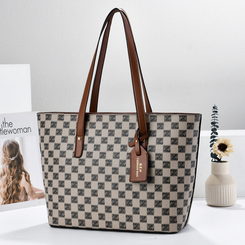 Bolsa de moda de gran capacidad bolsas de hombro casuales de cuadrícula diarias versátiles bolsas de transporte transfronterizo