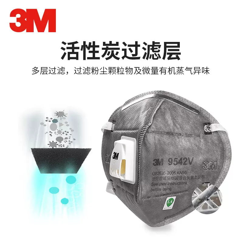 3M9541V头戴式耳带式活性炭口罩 单独包装 防有机异味掌柜推荐