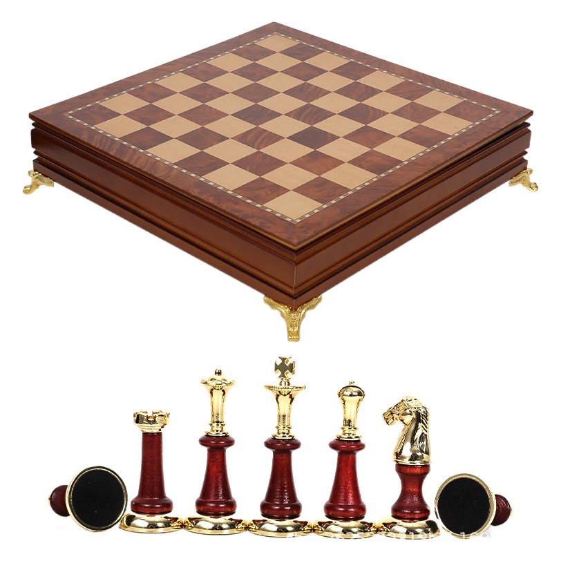 Metal de Lujo + Escritorio de madera maciza buen almacenamiento exquisito juego de ajedrez