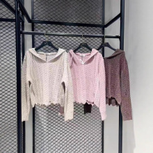 2025秋季新品明星同款套头毛衣温柔竖纹绞花连帽针织衫女1511