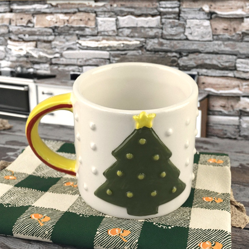 Navidad personalizada relieve creativo árbol de Navidad taza de cerámica taza de café taza de agua Papá Noel muñeco de nieve regalo