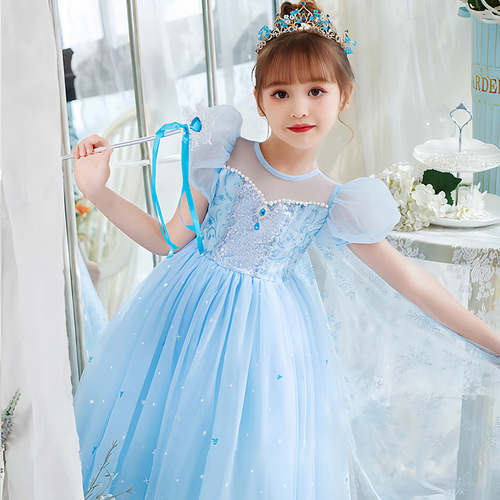 New Elsa Princess Dress Summer New Stylish and Elegant Cotton Candy Dress for Little Girls Birthday Formal Dress for June 1st