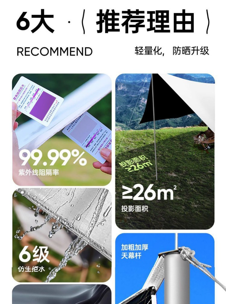 Black Vinyl Canopy Outdoor Tent Sunshade Sun Protection Thickened Camping Picnic Butterfly-Shaped Elevated Silver-Coated Canopy