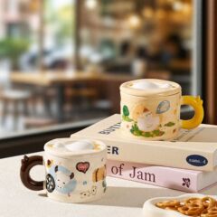 蓋付きクリエイティブアヒル型セラミックカップ、ガーリーなマグカップ、見栄えの良い家庭用朝食カップ、お土産ギフトカップ