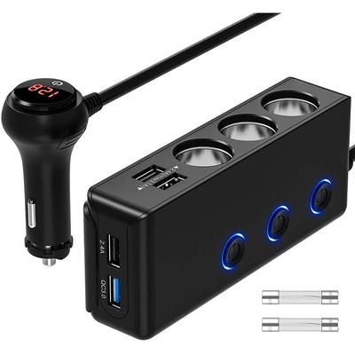 Tr30 Avtomobil Siqaret Yandıran, Birindən Üçə, 4 USB, Müstəqil Açarlı, QC3.0 Sürətli Şarj, 120W Yüksək Güc, Gərginlik Ekranı