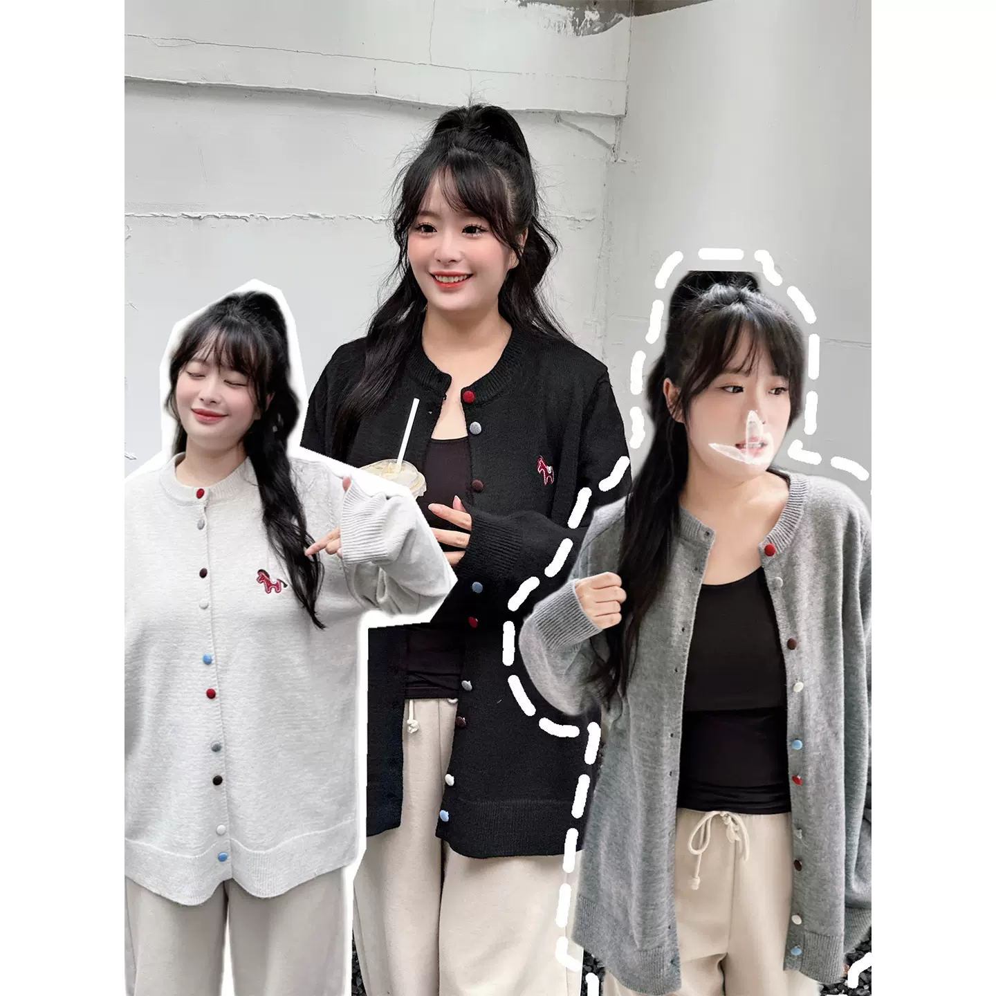 55030韩系减龄彩色纽扣彩纱针织衫2025秋冬新款软糯显瘦大码开衫