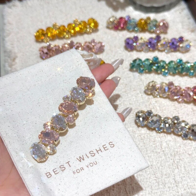 Unique design Korean-style colorful oval diamond ring, high-end and sweet style, versatile side fringe hair clip Unique design Korean-style colorful oval diamond ring, high-end and sweet style, versatile side fringe hair clip