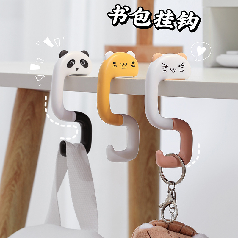 漫画かわいいポータブルオフィスデスクトップバッグハンガー学生パンチフリーデスクバッグフック収納ラックフック|undefined