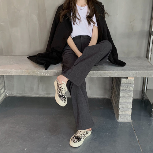 Women's 2025 High-Waisted Grey Suit Pants with Droopy Floor-Length Wide Leg Straight Loose Trousers