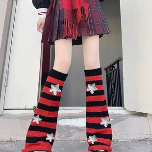 Y2K Subculture Jk Socks for Women, Black Long Tube Calf Socks, Knitted Sock Covers, Star Leg Warmers, Trendy Hot Girl Slouch Socks